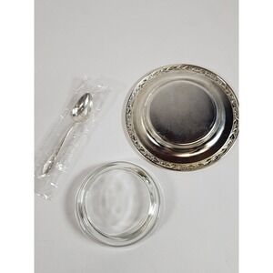 Vintage Oneida Silverplate Caviar Serving Dish Set w/ Glass Insert & Spoon